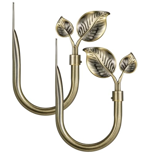 Leaf-Shaped Curtain Holdbacks 2pcs, Wall Mounted Alloy Curtains Side Holders, Curtain Tie Backs Hooks for Drapes Window Home Decoration, Antique Bronze - color: Antique Bronze