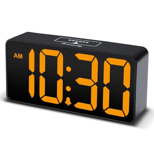 DreamSky Small Digital Alarm Clock for Bedroom with Large Big Numbers - color: Black Case Amber Digits
