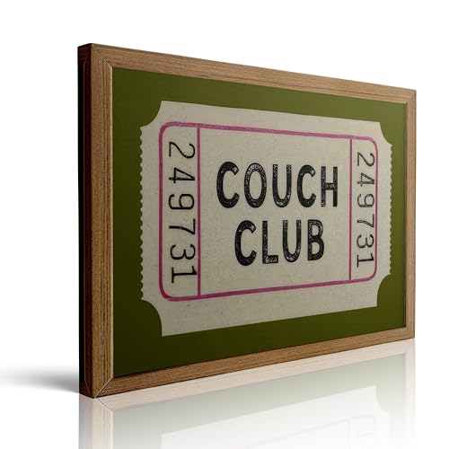 Javsris Vintage Framed Wall Art Vintage Couch Club Ticket Stub Wall Decor Retro Green Minimalist Quote Poster Print Picture Gift Idea for Living Room Bathroom Home Decor 16x24in - color: Club Ticket, size: 24"L x 16"W