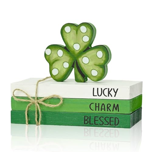 Smile St. Patrick's Day Wooden Decor Blocks LUCKY CHARM BLESSED Shamrock, Tabletop Shelf Wood Sign for Home Office Holiday Lucky Decoration - style: St. Shamrock