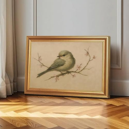 EJPFOGV Serene Bird on Branch Pink Floral Framed Canvas Wall Art 16x24 inch - color: Bird, size: 24"L x 16"W