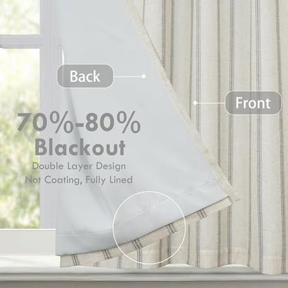 DriftAway Farmhouse Double Layer Linen Blackout Tie Up Curtains Thermal Insulated Vertical Striped Fully Lined Balloon Roman Shade Bathroom Window Adjustable Rod Pocket 31 Inch by 47 Inch Gray - color: Grey, size: 31"W x 47"L (Pack of 1)