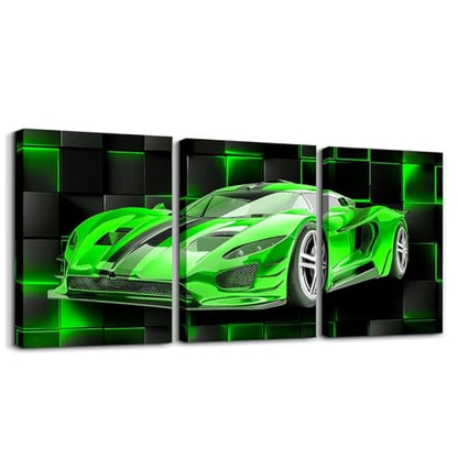 Feelyou Race Car Wall Art 12" x 16" x 3 - color: Green Black