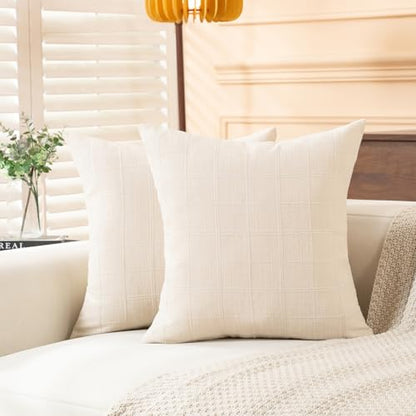 Linen Plaid Checkered Throw Pillow Covers, Beige, 18x18, Set of 2 - color: Beige, size: 18" x 18" (Pack of 2)