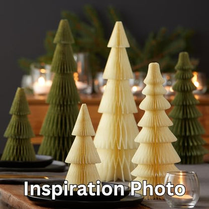 Set of 3 White Ivory Honeycomb Paper Trees (Medium Set 3 Ivory) - color: Medium Set 3 Ivory