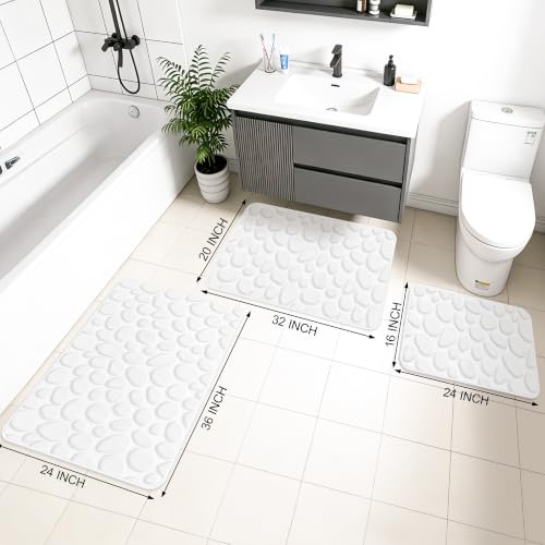 Memory Foam Bath Mat 24x16, Soft Absorbent Bathroom Rug, White - color: White, size: 16"x24"