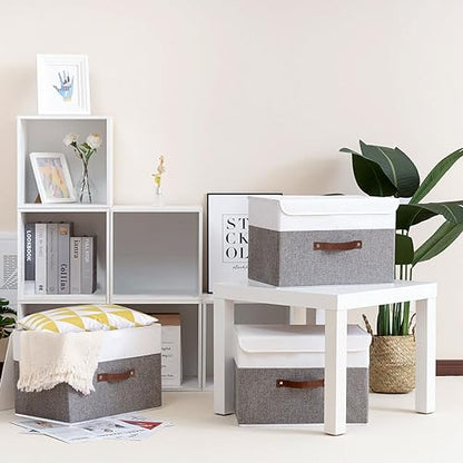 Yawinhe Collapsible Storage Bins,White/Grey,13.0x9.0x7.9in,5-Pack - color: White/Grey, size: M/(5 Pack)