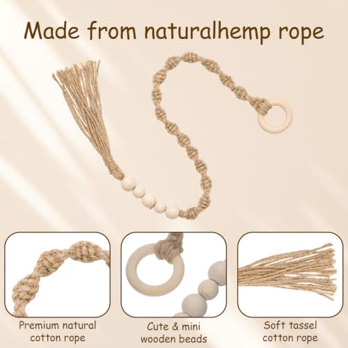 2 Pack Macrame Curtain Tiebacks with Wooden Beads Boho Handmade Beaded