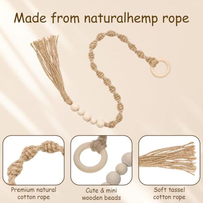 2 Pack Macrame Curtain Tiebacks with Wooden Beads Boho Handmade Beaded