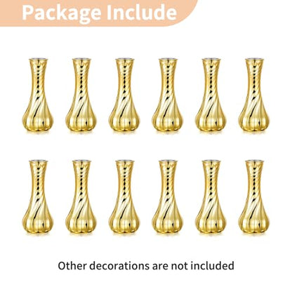 NUPTIO Gold Glass Bud Vase, Vintage Ribbed, 6.1", 6 Pcs - size: Style 2