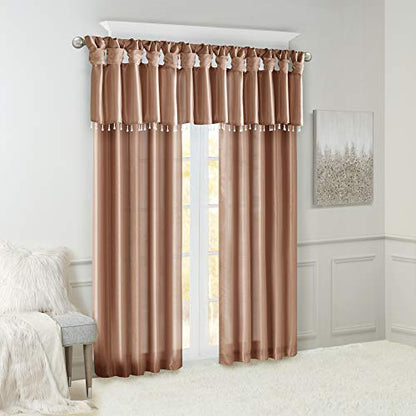 MADISON PARK Emilia Faux Silk Brick Red Valances for Windows Elegant , Rust Window Valance with Beads , 50" W X 26" L , Spice - color: Spice, size: 50"W x 26"L (Pack of 1), style: Valance