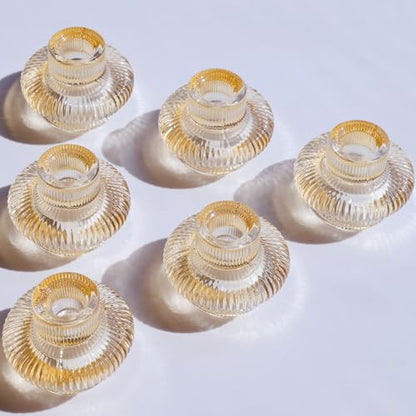 VOHO Set of 6 Champagne Gold Taper Candle Holders for Table Centerpiece - color: Gold