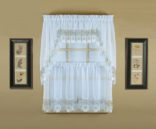 Today's Curtain, Vintage Macramé Organza Tier 30", White/Blue, 58" W x 30" L - color: White/Blue, size: 58"W x 30"L (Pack of 1)