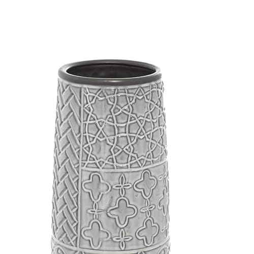 Deco 79 Ceramic Decorative Vase Slim Engraved Patterned Centerpiece Vase, Flower Vase for Home Decoration 7" x 7" x 22", Gray - size: 7" x 7" x 22"