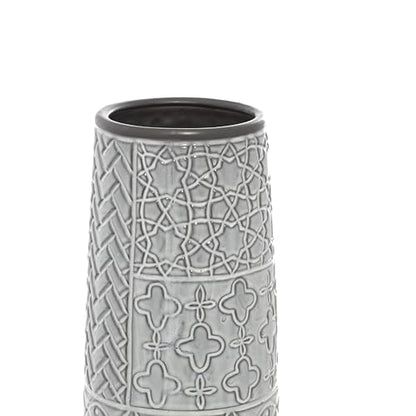 Deco 79 Ceramic Decorative Vase Slim Engraved Patterned Centerpiece Vase, Flower Vase for Home Decoration 7" x 7" x 22", Gray - size: 7" x 7" x 22"