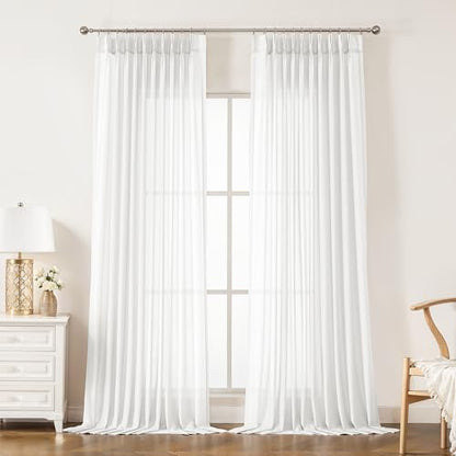 WEST LAKE Bright White Pinch Pleat Sheer Window Curtains 95 Inches Length - color: Bright White, size: 58"W x 95"L (Pack of 2)