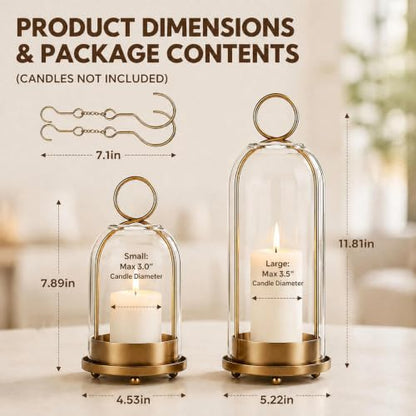 Hurricane Glass Candle Holders, Brass Hanging Candle Lanterns