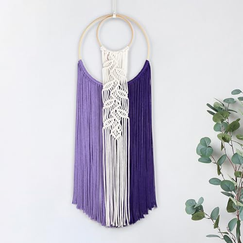 LB Halloween Macrame Wall Hanging, Handmade Woven Tapestry Wall Hanging Decor Vintage Home Decor Aesthetic Purple Macrame Wall Art for Living Room Apartment Office Backdrop,10X30 Inch - color: Purple