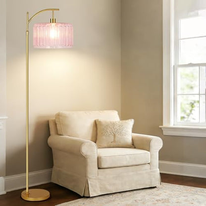 QIYIZM Pink Floor Lamp for Living Room,Bedroom,Gold Dimmable Standing Lamp with Remote,Mid Century Modern Brass Tall Lamp Boho Floor Lamps Arc Stained Glass Flower Floor Light Lamp Girls kids Bohemian - size: Floor Lamp--10