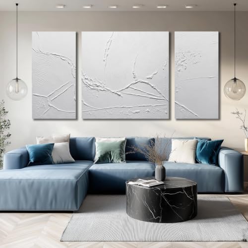 Set Of 3 Wall Art For Dining Room White Wall Decor Bedroom 47 X 95 Inch - color: White, size: 48"L x 48"W(1 Pieces) , 48"L x 24"W(2 Pieces)