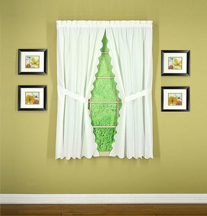 Today's Curtain CA2003K Orleans 54" Panel Pair with Tiebacks Tambour Scallop Edge Curtain, White, 60" W x 54" L/TB - color: White, size: 60"W x 54"L (Pack of 1)