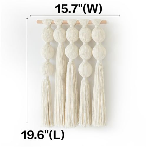 Jakalin Macrame Wall Hanging Boho Tassel White Fiber Wall Art 19.6"x15.7" - color: Ivory