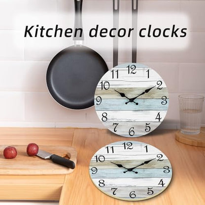 CHYLIN Wall Clock 12" Battery Operated Silent Non-Ticking Coastal Beach - color: B-white,brown,blue, size: 12 Inch