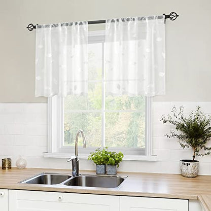 HOMEIDEAS White Kitchen Sheer Tier Curtains Leaf Embroidered, 30x24 - color: 4-white, size: 30"W x 24"L (Pack of 2)