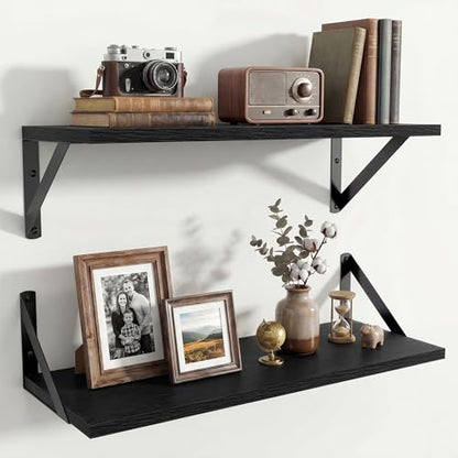Axeman 20 Inch Floating Shelves, 8 Inch Deep Black Wall Shelves Set of 2 - color: Black, size: 20 Inch