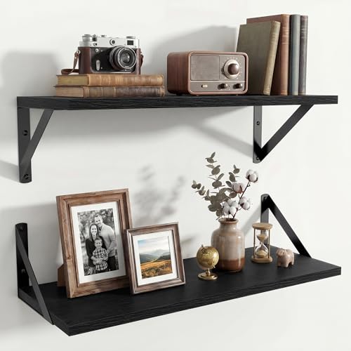 Axeman 20 Inch Floating Shelves, 8 Inch Deep Black Wall Shelves Set of 2 - color: Black, size: 20 Inch