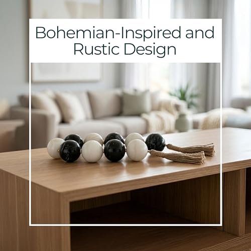 Resin Decorative Objects Bead Garland – Shelf and Table Accent Decorative Object, Living Room and Entry Console Styling, Modern Decorative Objects for Layered Home Decor Texture – 46", Black & White