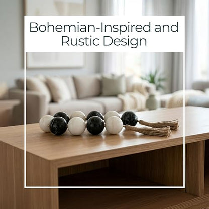 Resin Decorative Objects Bead Garland – Shelf and Table Accent Decorative Object, Living Room and Entry Console Styling, Modern Decorative Objects for Layered Home Decor Texture – 46", Black & White