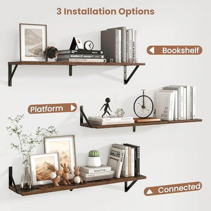 Axeman 32 Inch Floating Shelves, 8 Inch Deep Brown Wall Shelves Set of 2 - color: Rustic Brown, size: 31.5 Inch