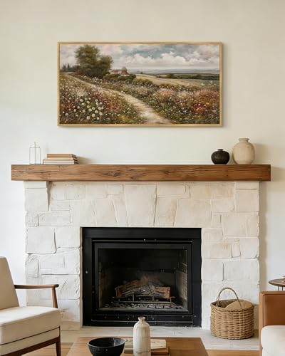 KUVIOKE Vintage Landscape Framed Wall Art 20x40in Large Countryside Meadow Wildflower Field Wall Prints Classic Retro Farmhouse Rustic Decorations for Living Room Bedroom (Natural Framed) - color: Countryside Flowers, size: 40"L x 20"W