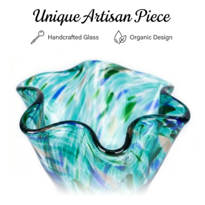 LCCCK 9.0" H Teal Glass Vases for Flower, Unique Hand Blown Glass Vase - color: Teal
