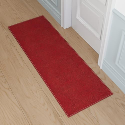 Ottomanson Door Mat Indoor Entryway Runner Rug – Non-Slip Durable Low-Pile Runner with Stain-Resistant Surface, 20" x 59", Red - color: Red
