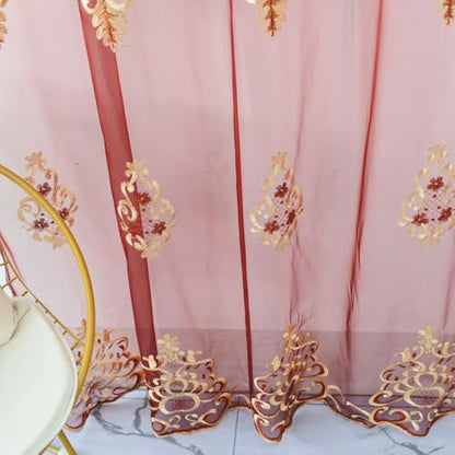 Amidoudou Rod Pocket Curtains European Luxury Sheer Embroidered Curtains for Living Room Bedroom (Red,52" W x 84" L (Pack of 2)) - color: Red, size: 52"W x 84"L (Pack of 2)