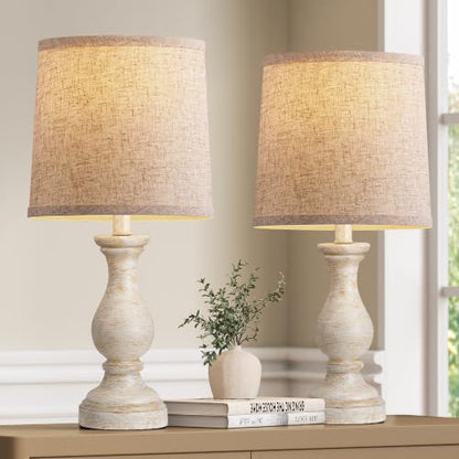 22" Farmhouse Table Lamps Set of 2, Rustic Bedside Lamps for Bedroom - color: I. White&Gold Finish