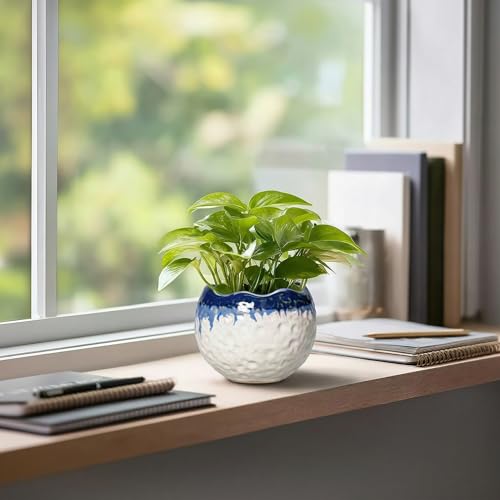 4 Inch Plant Pots, Ceramic Pots for Plants, Beige-Blue - color: Beige-blue, size: 4.5 Inch