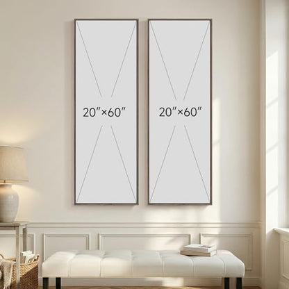 Large Framed Brown Beige Abstract Long Narrow Wall Art for Hallway, 2 Piece - color: Brown, size: 20"W x 60"H x 2Pcs