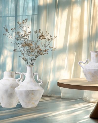 UPWOIGH 14in Distressed Ceramic Vase with Double Handles - color: Off-white, size: 14''