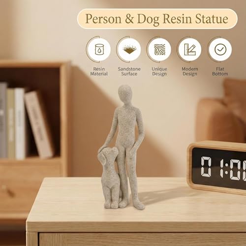 Man and Dog Figurine, Abstract Resin Memorial Sculpture, Humans and Dogs Standing Statue A, Pet Lover Home Office Shelf Decor Gift