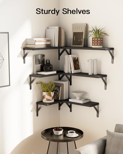 Amada Solid Paulownia Wood Wall Shelves, Medium Size, 6 Pcs, Black - color: Black, size: Medium