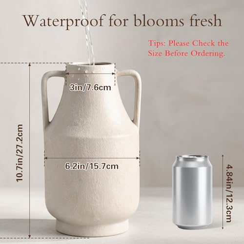 White Ceramic Vase with Handles, 11in White Flower Vases for Centerpieces - color: 1-white/10.7“