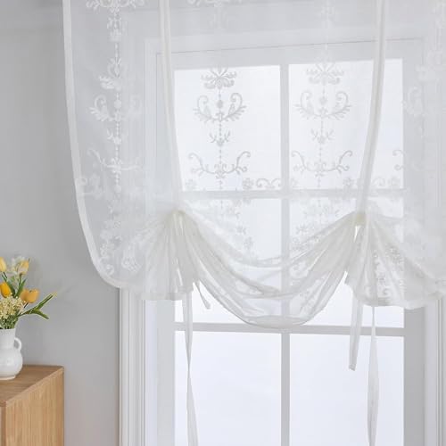 Sheer Embroidered Tie Up Curtains for Bathroom Lace 42 x 63 Inch - size: 42"W x 63"L (Pack of 1)