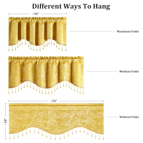 Leeva Yellow Floral Scalloped Rod Pocket Window Valance, 52 x 18, 1 Panel - color: Yellow