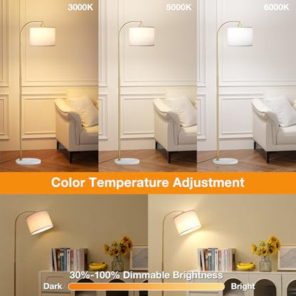 Ambimall Arc Floor Lamp with Remote and Stepless Dimmable Bulb, Colors Temperature & Brightness Adjustable, Gold Pole & Marble Base - color: gold & marble