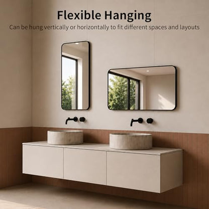 DeerValley Bathroom Mirror with Black Frame, Rounded Rectangle - color: Black, size: 36"L x 24"W