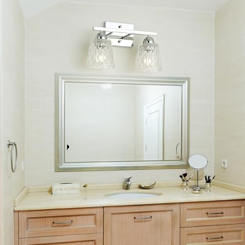 Mecgirn Stainless Steel Bathroom Vanity Light Over Mirror, 2 Light Polished Chrome Bathroom Light Fixtures with Textured Glass Shades, Modern Vanity Lighting Wall Mount - color: Polished Chrome, size: 2 Light