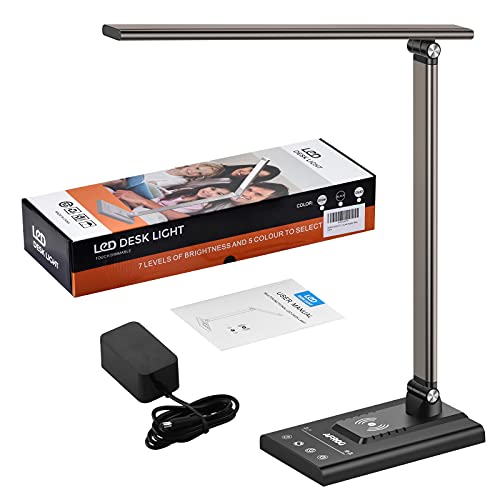 AFROG 5th Gen Multifunctional LED Desk Lamp with 10W Fast Wireless Charger, USB Charging Port,1800Lux Super Bright,5 Lighting Mode,7 Brightness, Touch Control, Auto Timer, 15W Office Table Lamp - color: Brown 5.0 Pro